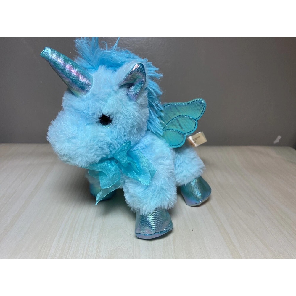 Plush 7" HOLIDAY‎ TIME Teal Unicorn PEGASUS UNICORN PLUSH glittery EYES LOVEY - Picture 7 of 7